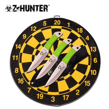 Z-Hunter Silver & Green Throwing Knives & Target