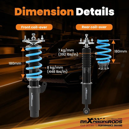 MAX PEEDING RODS 24 Ways Adjustable Damper Spring Coilover Shock Absorbe Kit Fit For BMW E46 3 Series
