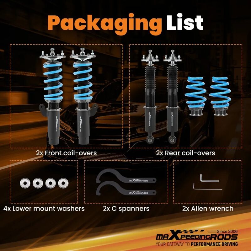 MAX PEEDING RODS 24 Ways Adjustable Damper Spring Coilover Shock Absorbe Kit Fit For BMW E46 3 Series
