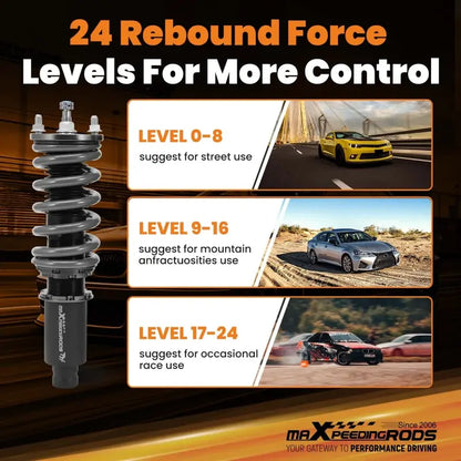 MAX PEEDING RODS 24 Levels Adjustable Coilover Fit For Honda Civic EJ EK EM EK1 EK4 EJ6 1996-2000