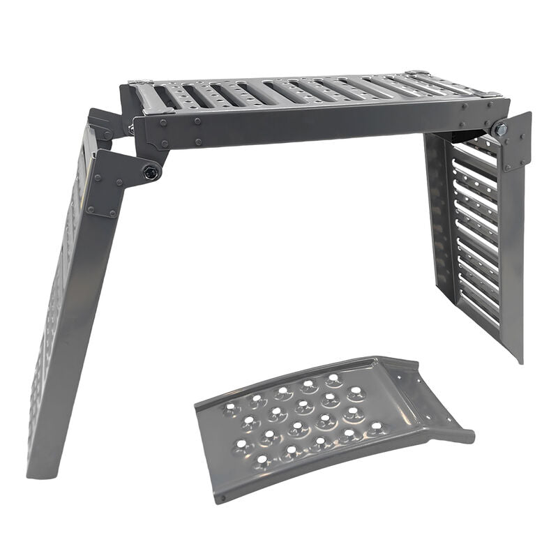 2-In-1 Multi-Use Foldable Steel Car Ramp Grey Sturdy For Loading Or Elevation