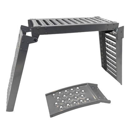2-In-1 Multi-Use Foldable Steel Car Ramp Grey Sturdy For Loading Or Elevation
