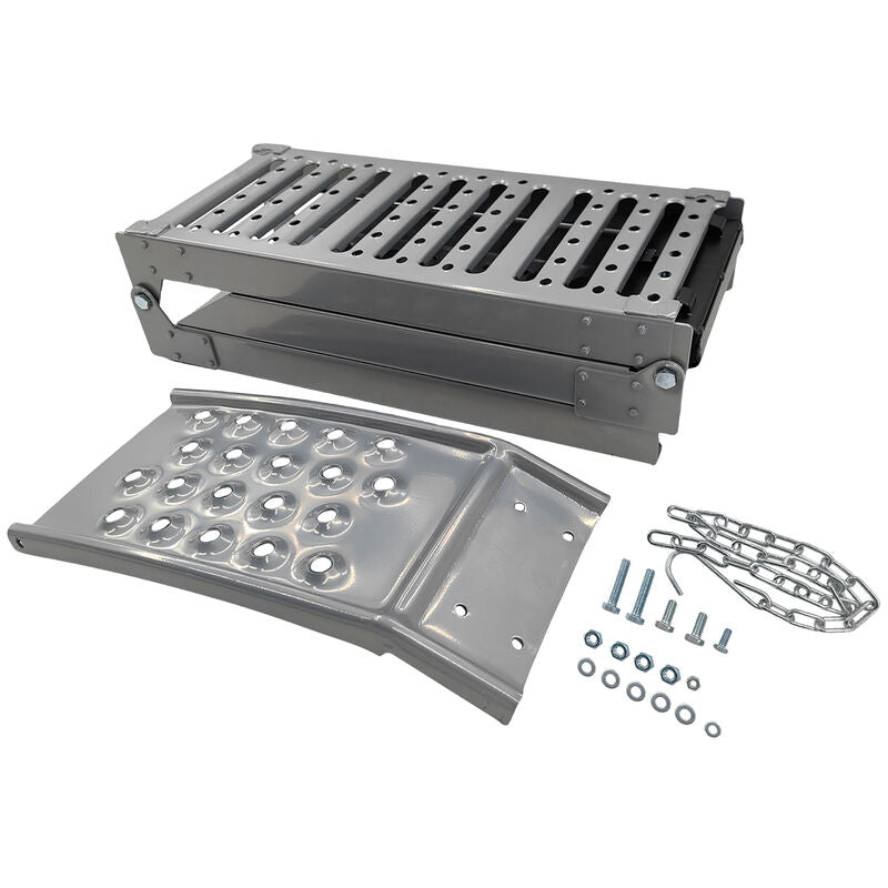 2-In-1 Multi-Use Foldable Steel Car Ramp Grey Sturdy For Loading Or Elevation