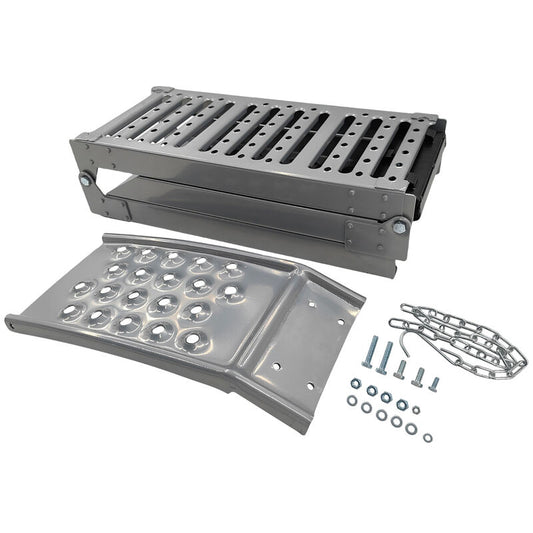 2-In-1 Multi-Use Foldable Steel Car Ramp Grey Sturdy For Loading Or Elevation