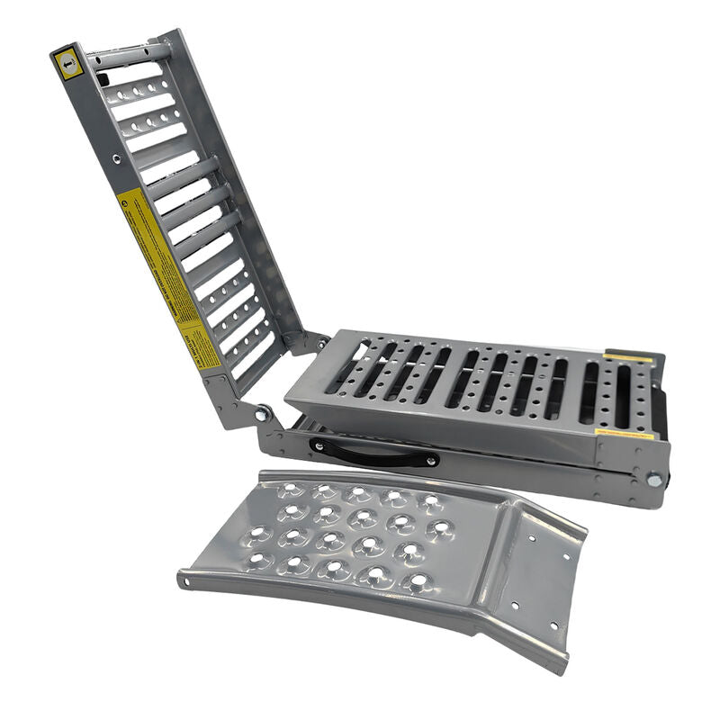 2-In-1 Multi-Use Foldable Steel Car Ramp Grey Sturdy For Loading Or Elevation