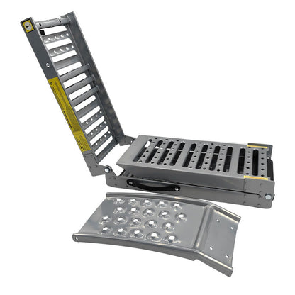 2-In-1 Multi-Use Foldable Steel Car Ramp Grey Sturdy For Loading Or Elevation