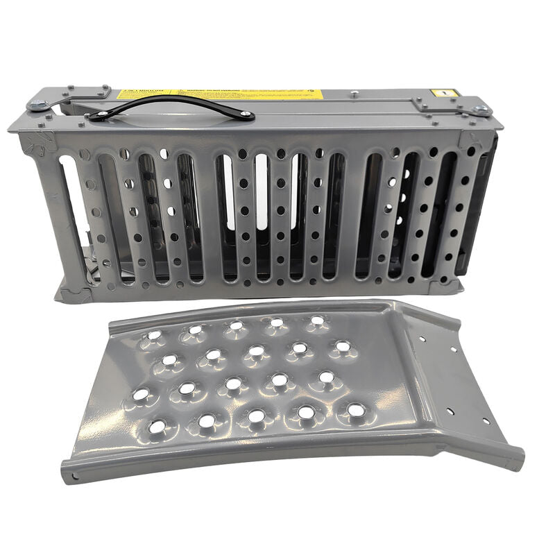 2-In-1 Multi-Use Foldable Steel Car Ramp Grey Sturdy For Loading Or Elevation