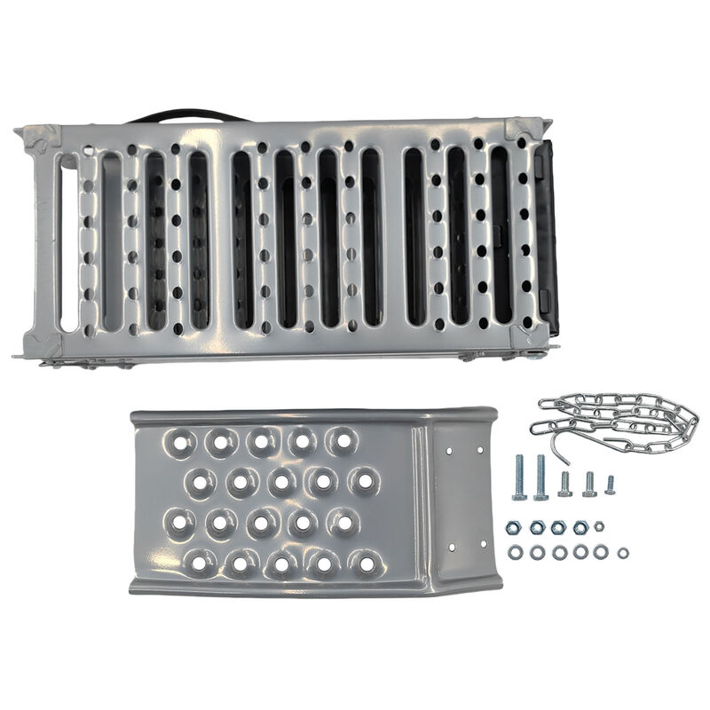 2-In-1 Multi-Use Foldable Steel Car Ramp Grey Sturdy For Loading Or Elevation