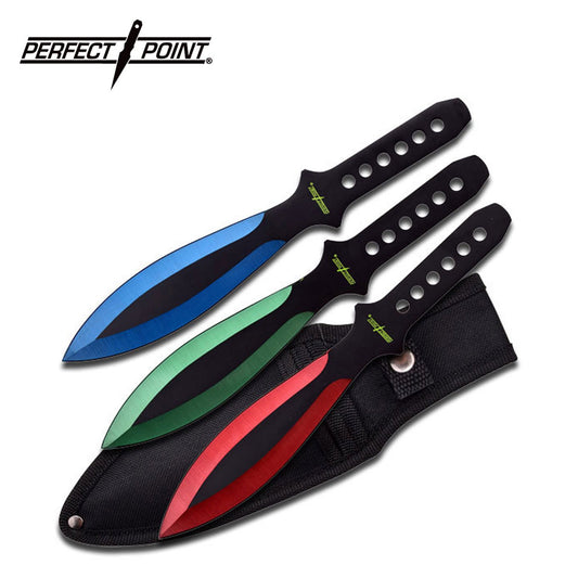 Perfect Point Red/Green/Blue Throwing Knives 3pk