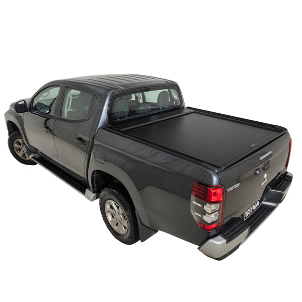 Mitsubishi Triton MQ and MR models fitted with roller shutters, offering secure and weather-resistant tub coverage with rack and accessory compatibility.