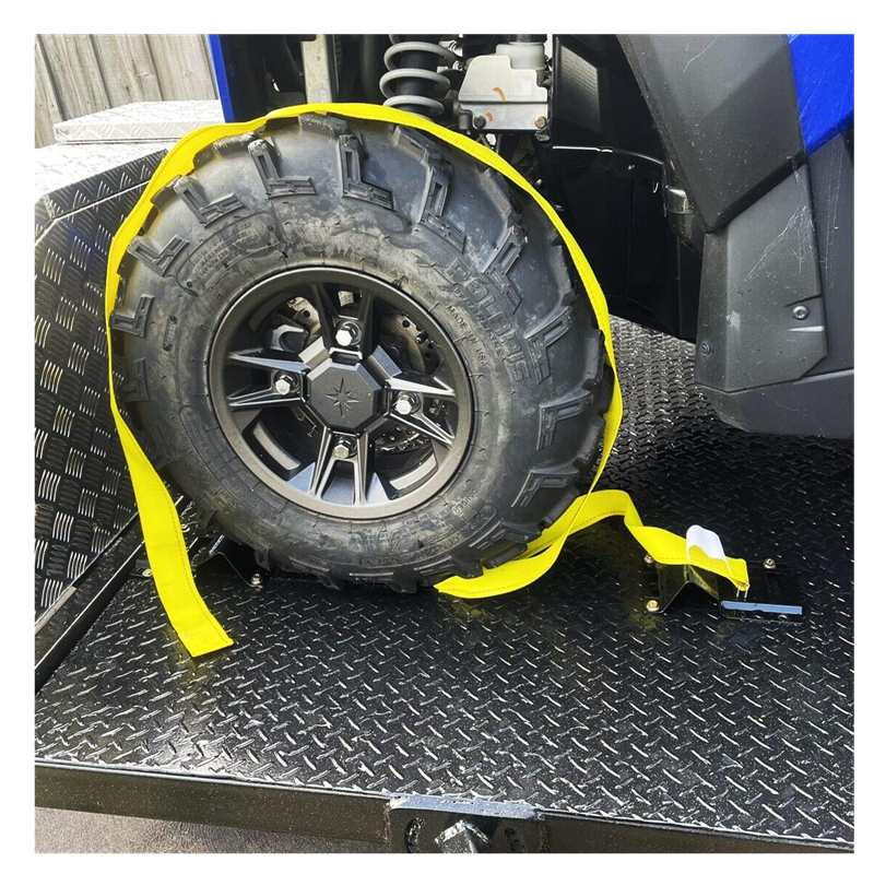 Wheel Chock Tie Down Kit Trailer Tire Straps System For ATV UTV Lawn Mower