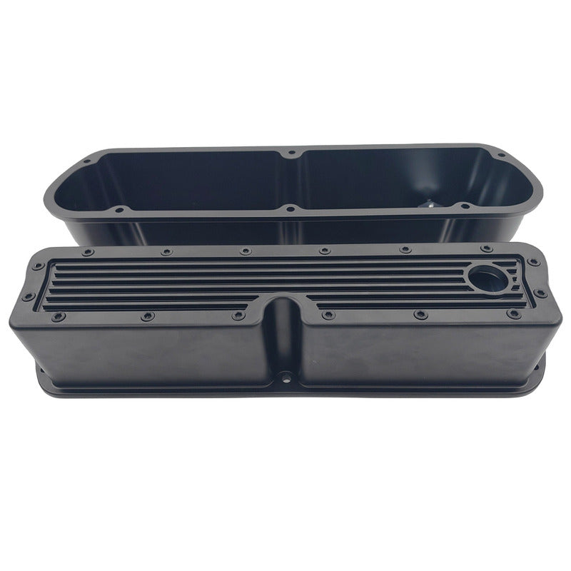 Black Ribbed Aluminum Valve Covers Tall With Hole Fit For Ford SB Windsor 289 302 351