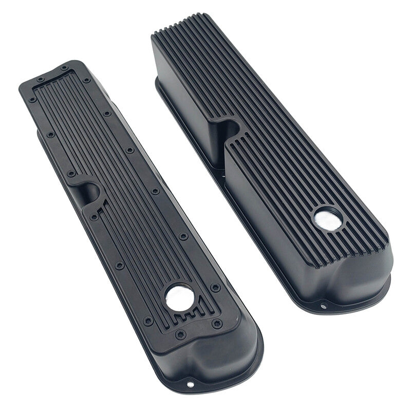 Black Ribbed Aluminum Valve Covers Tall With Hole Fit For Ford SB Windsor 289 302 351