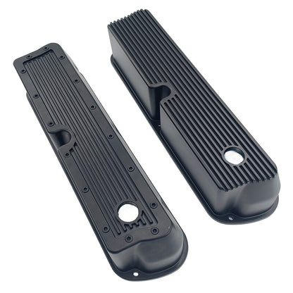 Black Ribbed Aluminum Valve Covers Tall With Hole Fit For Ford SB Windsor 289 302 351