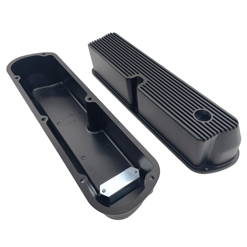Black Ribbed Aluminum Valve Covers Tall With Hole Fit For Ford SB Windsor 289 302 351