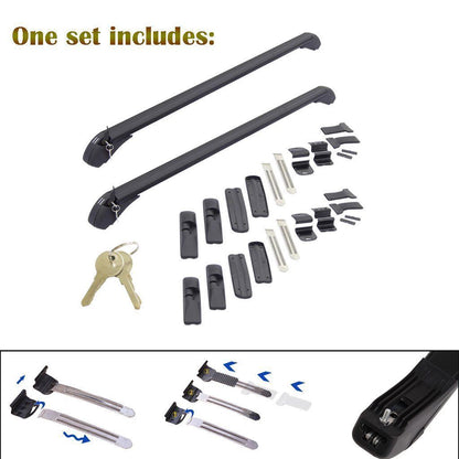 One Pair Roof Rack Cross Bars Suv Sedan Luggage Carrier Rain Grooves Black