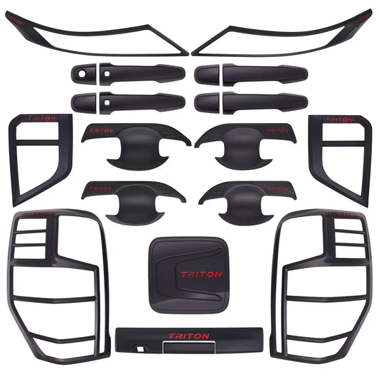 For MITSUBISHI TRITON l200 2019 2023 Accessories Matte Black out kit  Body Kits Lamp Cover Door Trims 2020 2021 2022 Pickup Truck