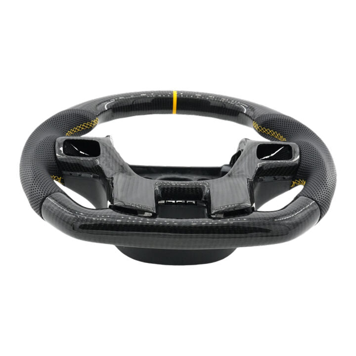 Steering Wheel Leather + Carbon Fibre Yellow Line Fit For Ford Ranger PX2 PX3 Everest UA