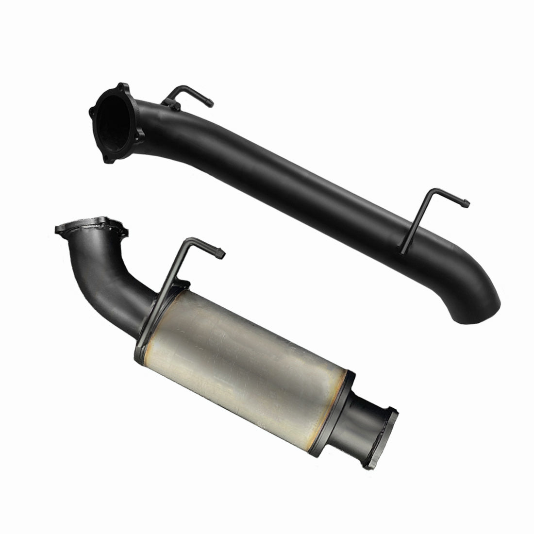 #Black - Aluminised Steel, #With Muffler, #Pipe Only + With Cats & With Mid Muffler Only