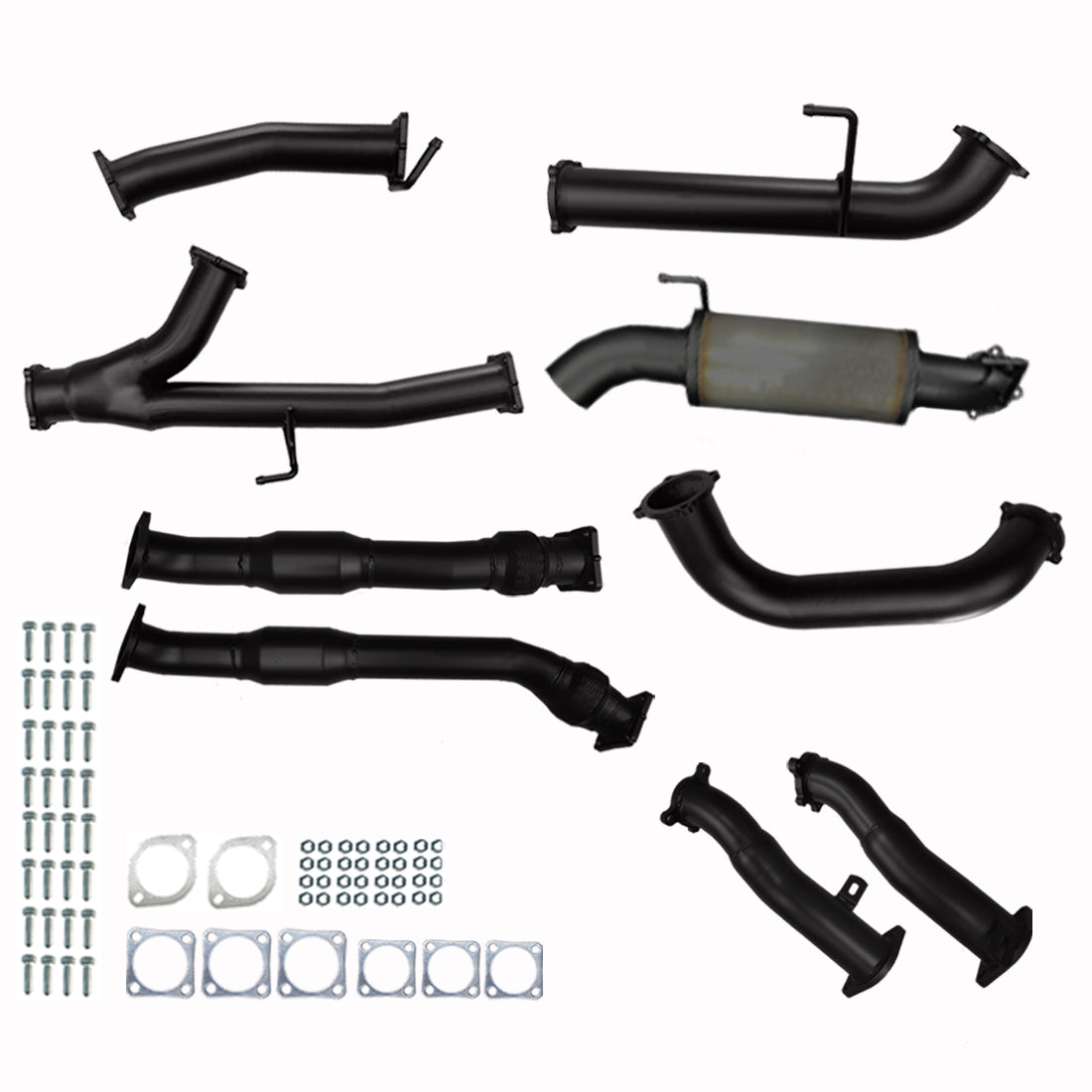#Black - Aluminised Steel, #Pipe Only, #With Muffler + With Cats & With Rear Muffler Only