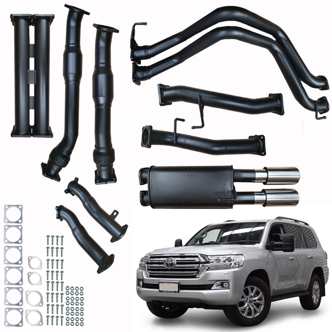 #Black - Aluminised Steel, #Pipe Only, #With Muffler + With Cats & With Rear Muffler Only