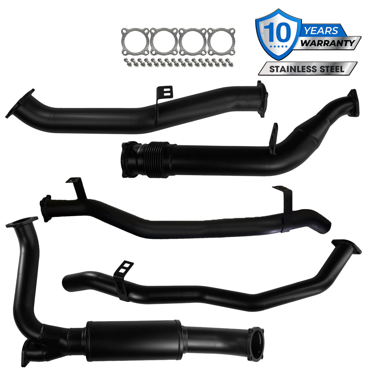 #Black - 409 Stainless Steel, #4"- 3" Dual, #No Cat & Muffler