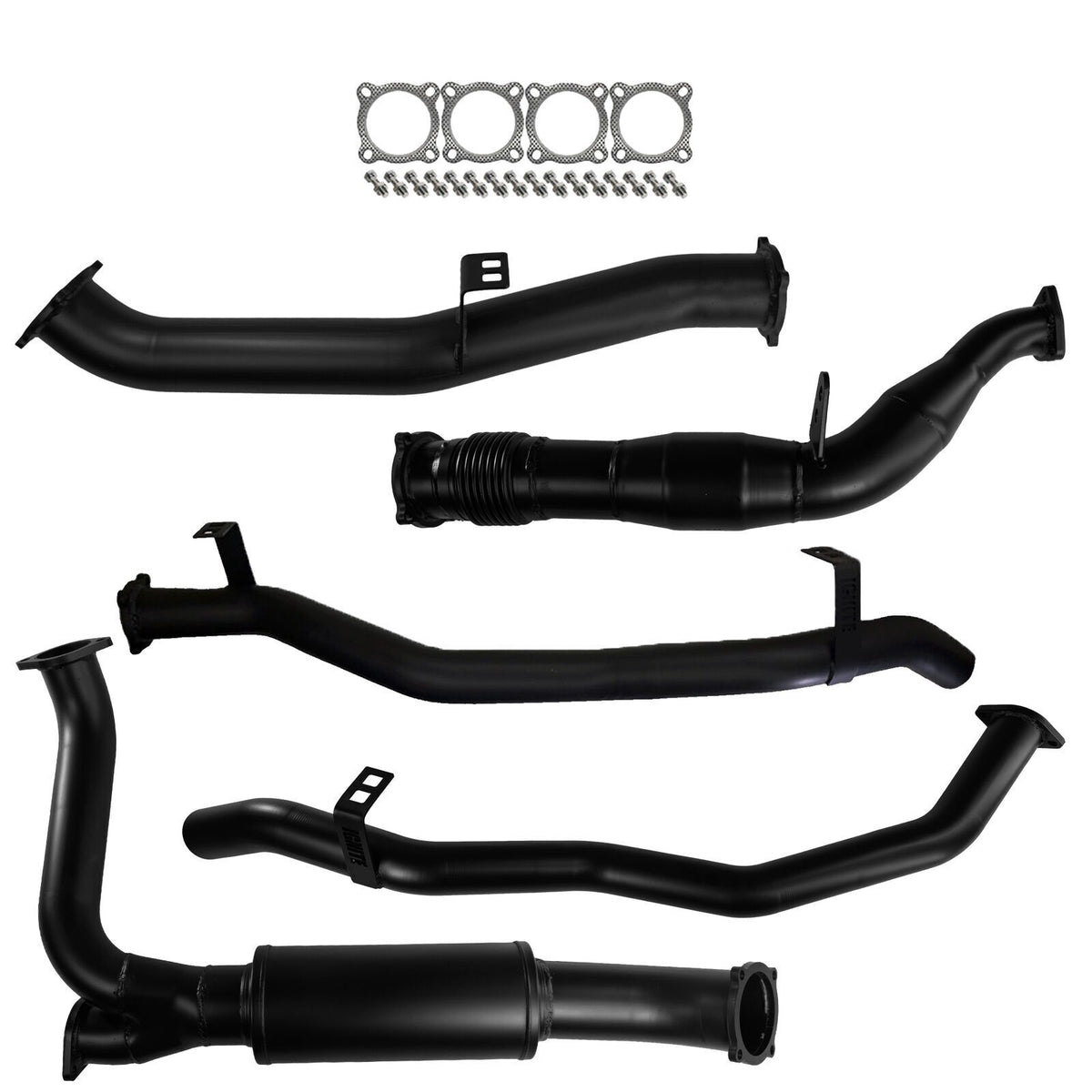 #Black - 409 Stainless Steel, #4"- 3" Dual, #With Cat & Muffler