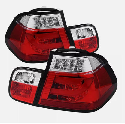 Clear Red LED 3D Tail Lights Fit For BMW E46 3 Series 4D Sedan 318I 320I 1998-2001