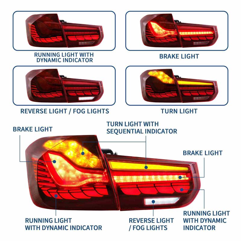 Clear Red 3D OLED Sequential Tail Lights Fit For BMW F30 F35 F80 M3 2012-2018