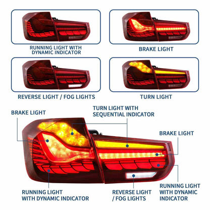 Clear Red 3D OLED Sequential Tail Lights Fit For BMW F30 F35 F80 M3 2012-2018