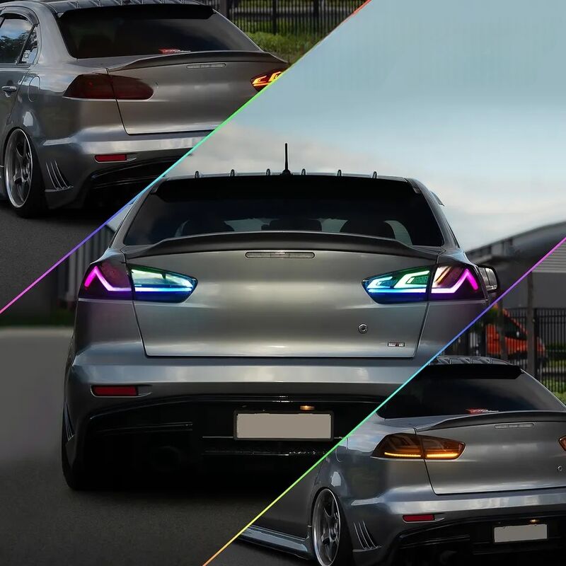 Smoke RGB 3D LED Dynamic Tail Lights Fit For Mitsubishi Lancer CJ EVO X VRX 2007-2018