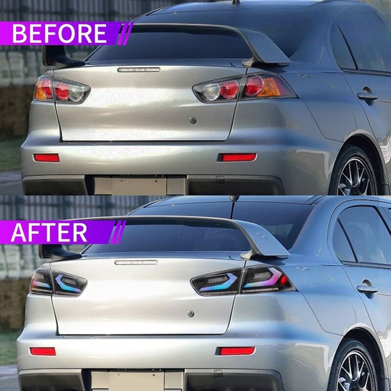 V4 Smoke RGB 3D LED Tail Lights Fit For Mitsubishi Lancer CJ EVO X VRX 2007-2018