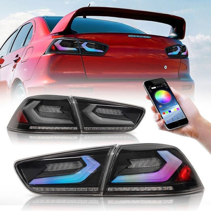 V4 Smoke RGB 3D LED Tail Lights Fit For Mitsubishi Lancer CJ EVO X VRX 2007-2018