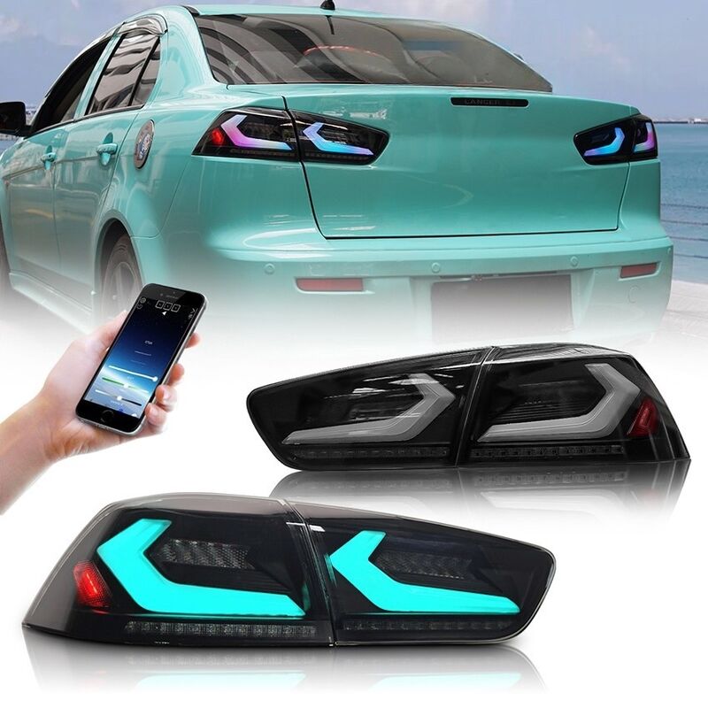 V4 Smoke RGB 3D LED Tail Lights Fit For Mitsubishi Lancer CJ EVO X VRX 2007-2018