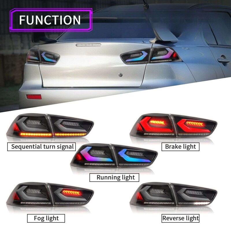 V4 Smoke RGB 3D LED Tail Lights Fit For Mitsubishi Lancer CJ EVO X VRX 2007-2018
