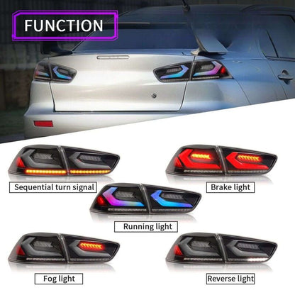 V4 Smoke RGB 3D LED Tail Lights Fit For Mitsubishi Lancer CJ EVO X VRX 2007-2018
