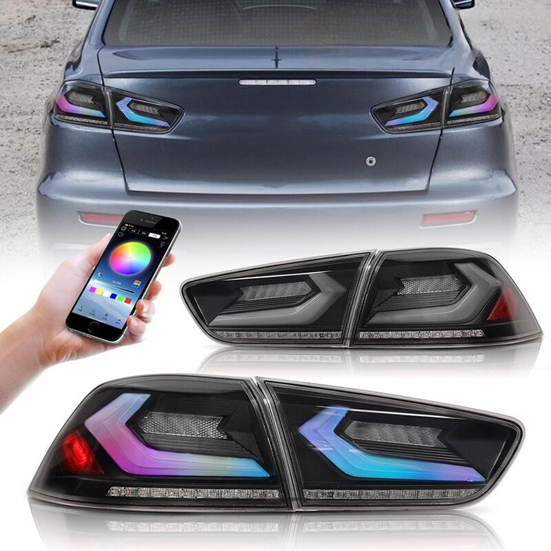 V4 Smoke RGB 3D LED Tail Lights Fit For Mitsubishi Lancer CJ EVO X VRX 2007-2018
