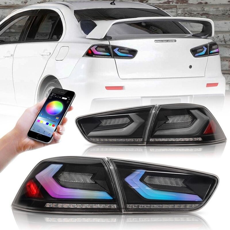 V4 Smoke RGB 3D LED Tail Lights Fit For Mitsubishi Lancer CJ EVO X VRX 2007-2018