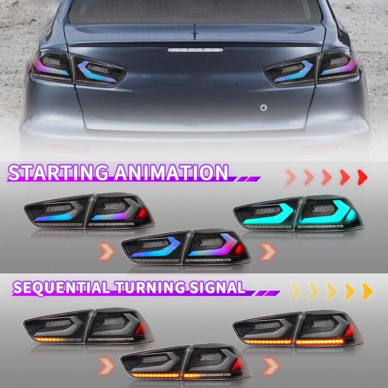 V4 Smoke RGB 3D LED Tail Lights Fit For Mitsubishi Lancer CJ EVO X VRX 2007-2018