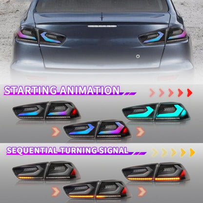 V4 Smoke RGB 3D LED Tail Lights Fit For Mitsubishi Lancer CJ EVO X VRX 2007-2018