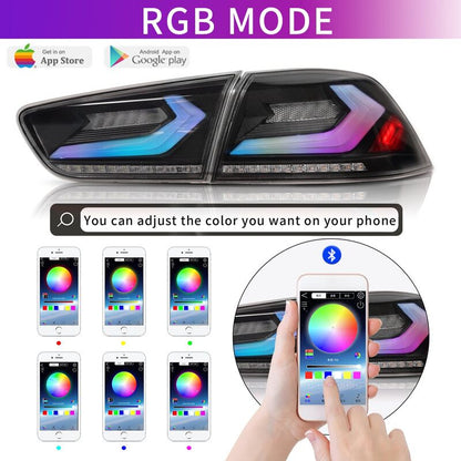 V4 Smoke RGB 3D LED Tail Lights Fit For Mitsubishi Lancer CJ EVO X VRX 2007-2018