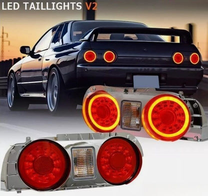 78 Works Fiber Ring LED Taillights Fit For Nissan Skyline R32 GTR GTST 2 Door Coupe 1989-1994