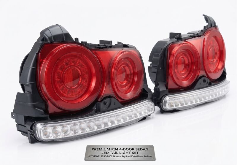 78 Works Fiber Ring LED Taillights Fit For Nissan Skyline R34 4D Sedan HR34 ER34 ENR34 1998-2002