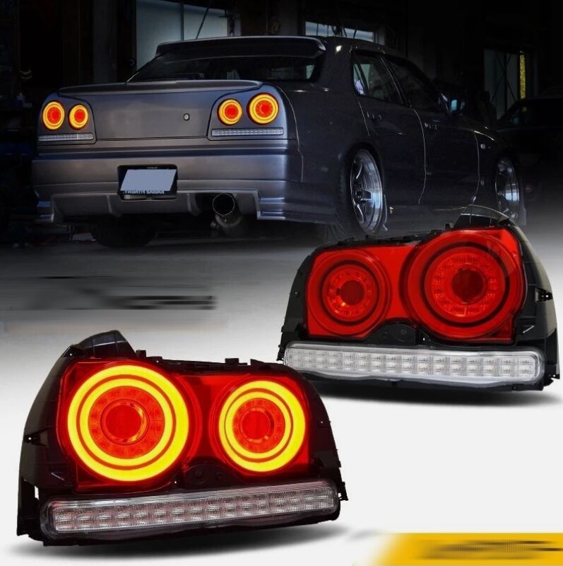 78 Works Fiber Ring LED Taillights Fit For Nissan Skyline R34 4D Sedan HR34 ER34 ENR34 1998-2002