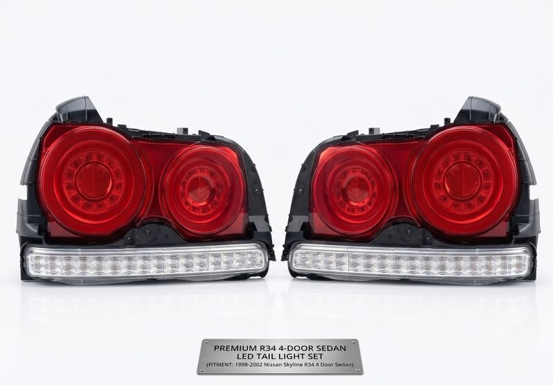 78 Works Fiber Ring LED Taillights Fit For Nissan Skyline R34 4D Sedan HR34 ER34 ENR34 1998-2002