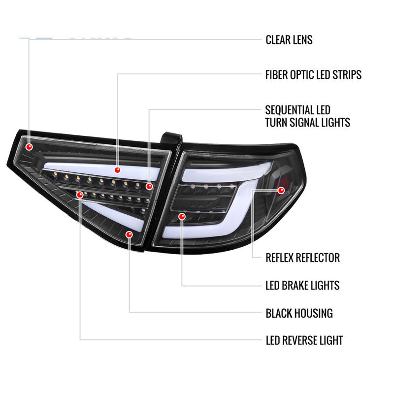 Spec D Black 3D LED Tail Light Dynamic Signal Fit For Subaru Impreza G3 WRX RS STI Hatchback