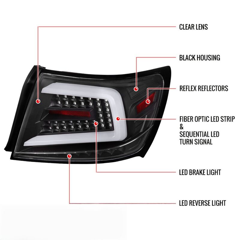 Spec D Glossy Black Sequential LED Taillights Fit For Subaru Impreza WRX STI Sedan G3 2008-2013