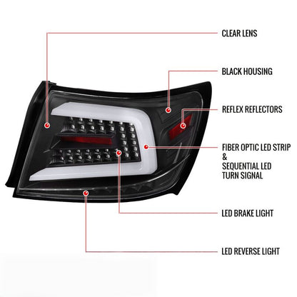 Spec D Glossy Black Sequential LED Taillights Fit For Subaru Impreza WRX STI Sedan G3 2008-2013