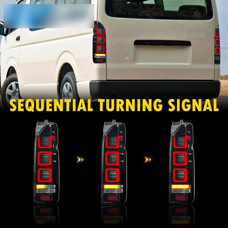 Smoke Red V3 3D Full LED Tail Lights Fit For Toyota Hiace Van 2004-2020