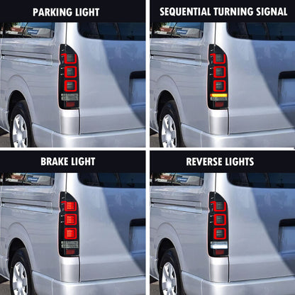 Smoke Red V3 3D Full LED Tail Lights Fit For Toyota Hiace Van 2004-2020